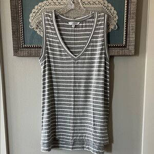 Liverpool Gray and White Striped V-Neck Tank